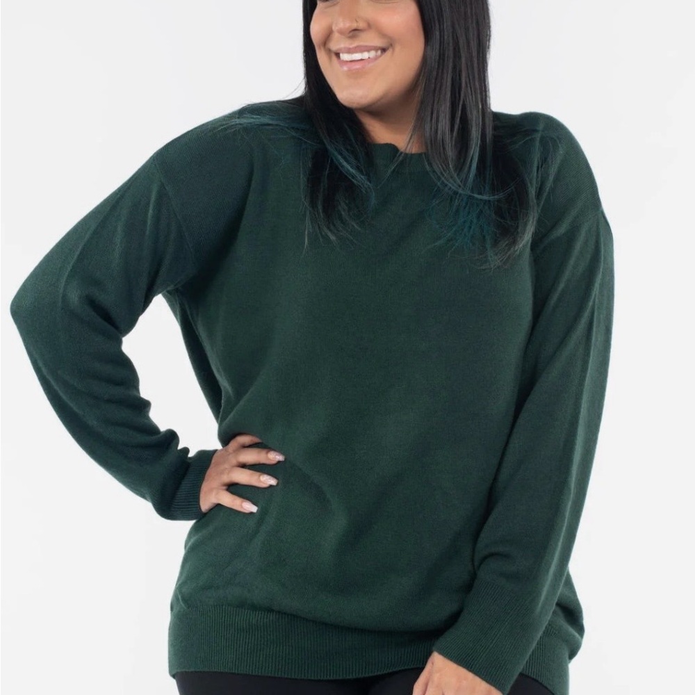 Sweetlegs Soft Knit Crew Neck Sweater in Forest Green